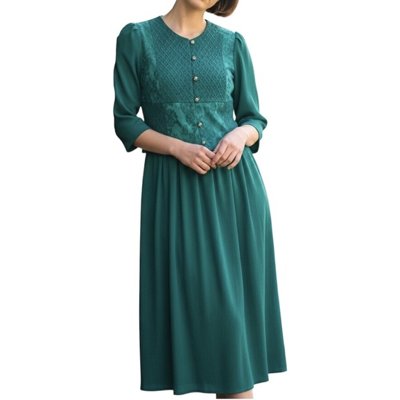 Lady Dorby Dresses & Skirts - Lady Dorby Teal Dress 18W • Jacquard Lace Bodice • Vintage Midi • Plus Size